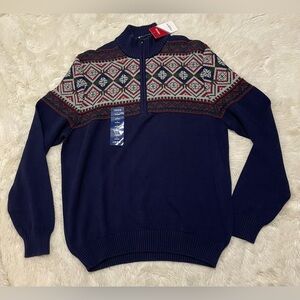 NEW * Izod Fair Isle ¼-Zip Sweater, Blue/Green/Maroon/Gray, Men’s size Large
